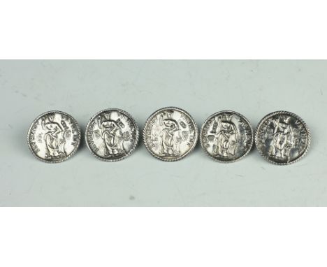 A collection of silver and other white metal buttons, unboxed, to include figural, portrait and coin style examples (32) 