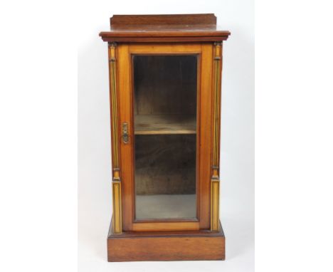 A Victorian glazed mahogany display cabinet, the square top with painted detailing above a glazed door flanked by architectur