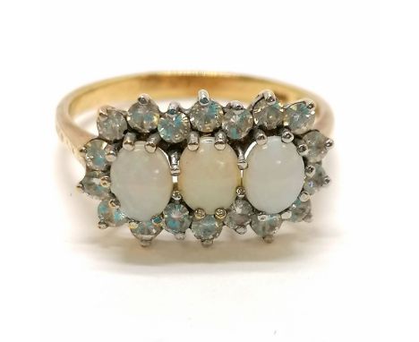 9ct hallmarked gold opal &amp; white stone ring - size P &amp; 2.8g total weight 