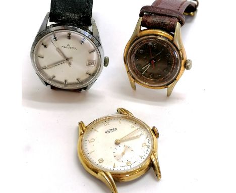 3 x vintage manual wind wristwatches - 2 x Roamer (largest 34mm) &amp; 1 Helvetia - for spares / repairs 