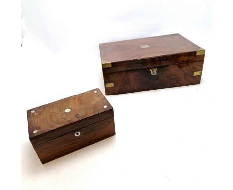 Antique mahogany brass banded writing slope 35cm wide x 23cm deep x 13cm high, a couple of splits to the veneer T/W an antiqu
