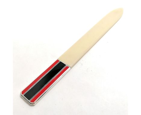 Art Deco white metal &amp; enamel ivorine bladed page turner / letter opener - 26.5cm ~ slight a/f to enamel + some small den