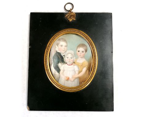 Large scale portrait miniature of 3 children (William, Charles Hardcastle (?) &amp; Elizabeth Hewitt sons &amp; daughter of W