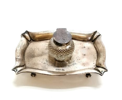 Antique silver Walker &amp; Hall inkstand with glass inkwell (dedicated) ~ 13cm x 9cm &amp; total weight 132g