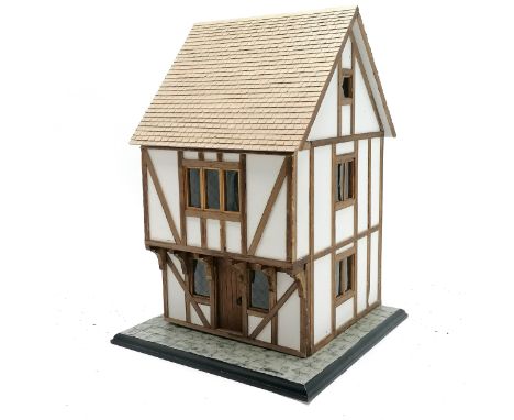 Mock tudor style 1/24th scale Dolls house model with lift up roof &amp; opening front - 37cm high 26cm wide ~ in unplayed con