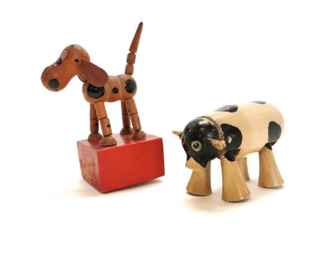 Wakouwa push puppet dog t/w antique wooden walking cow 