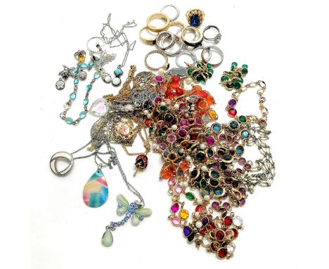 Qty of silver jewellery - ruby ring, opal &amp; turquoise pendant etc t/w qty of costume jewellery inc Austrian crystal - SOL