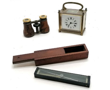 F. Barker &amp; Son London No9400 1916, mahogany cased military instrument, opera glasses t/W a brass cased carriage clock 9.
