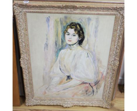 After Pierre-Auguste Renoir, oil on canvas, Portrait of Mademoiselle Yvonne Lorelle, bears signature, 74 x 59cm