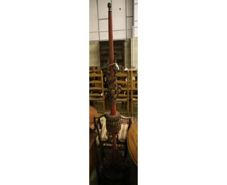 A Chinese carved painted wood floor lamp, height 202cm