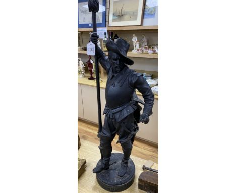 A large spelter cavalier lamp base