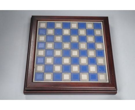 A boxed Battle of Waterloo chess set, with board to lid of box