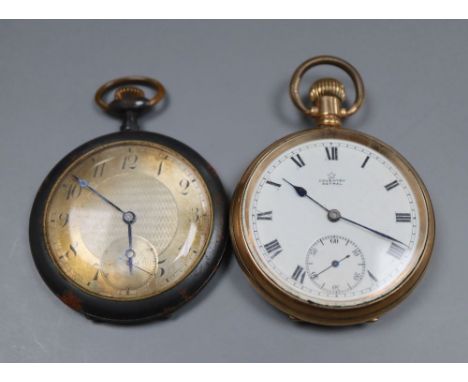 A Gold plated pocket watch and a gun metal pocket watch.