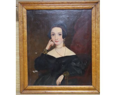 Victorian School, oil on canvas, Portrait of a lady, 34 x 29cm, maple framed