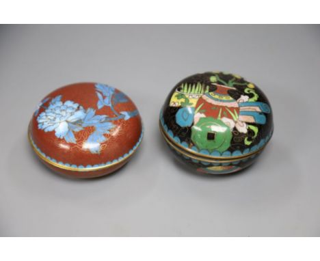 Two 19th/20th century Chinese cloisonne enamel boxes and covers, tallest 6cm