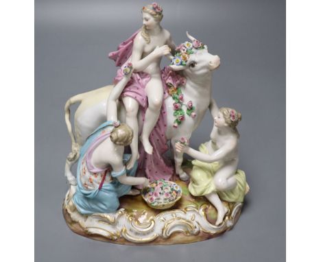 A 19th century Meissen group, Europa and the Bull, after the model by J. J. Kandler (damage)