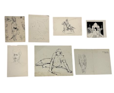 ALFRED CROWDY LOVETT C.B.E (BRITISH 1862-1919): A GROUP OF INDIAN RELATED INK AND PENCIL DRAWINGS ON PAPER OF TAJ MAHAL, INDI