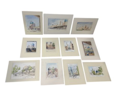 JOHN CODRINGTON (BRITISH 1898-1991): A GROUP OF ELEVEN WATERCOLOUR PAINTINGS ON PAPER DEPICTING VIEWS OF UZBEKISTAN, CONSISTI