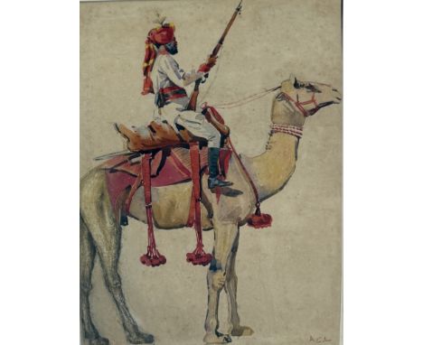 ALFRED CROWDY LOVETT C.B.E (BRITISH 1862-1919): A WATERCOLOUR PAINTING ON PAPER DEPICTING AN INDAIN RIFLEMAN26.5cm x 19cmFram