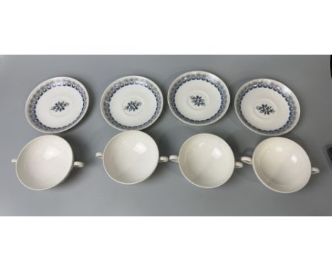 ERIC RAVILLIOUS: FOUR SOUP BOWLS AND FOUR UNDERPLATES, HARVEST PLATES