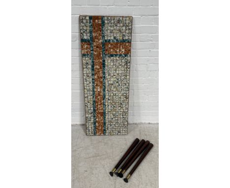 A MID CENTURY TILE TABLE TOP MARKED 'MADE IN JAPAN'122cm x 45cm