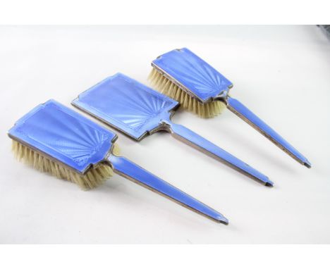 THREE 925 STERLING SILVER LADIES GUILLOCHE ENAMEL VANITY ITEMS 