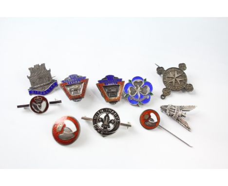 A GROUP OF TEN VINTAGE .925 STERLING SILVER PIN BADGES TO INCLUDE ENAMEL, GIRL GUIDESWeight: 59gms