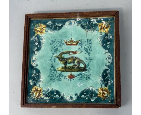 GASTON BRUNEAU BALON: A SQUARE EARTHENWARE TILE, WOODEN FRAMETile 20.5cm x 20.5cm