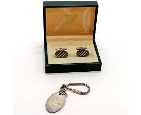 Boxed silver keychain Year 2000 by Carr's of Sheffield t/w boxed pair of Toye Kenning &amp; Spencer gents enamel cufflinks (d