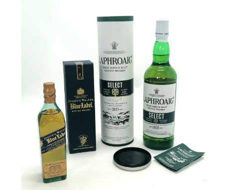 20cl Johnnie Walker Blue Label scotch whisky bottle in original case t/w 70cl Laphroaig select single malt scotch whisky - bo