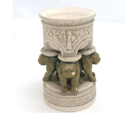 Austrian Art Deco model of a font on green stylised animal figure supports - 9cm diameter x 15.5cm high has 4 chips