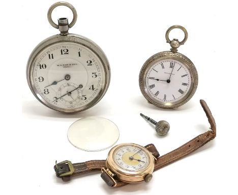 Ladies gold cased manual wind wristwatch t/w silver cased 1883 dated ladies fob watch (glass loose) &amp; gents pocket watch 