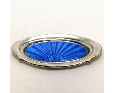 Silver oval tray with blue guilloche enamel to centre by Wilson &amp; Gill - 14.5cm x 7.5cm with loaded base ~ total weight 7