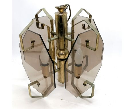 Mid 20th century smoked glass &amp; chrome ceiling light - 60cm 