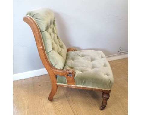 Antique parlour/nursing chair with green button seat and back 90cm high 