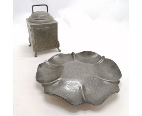 Period pewter tobacco jar with lid #5119 - 21cm high t/w pewter dish - 27cm across 