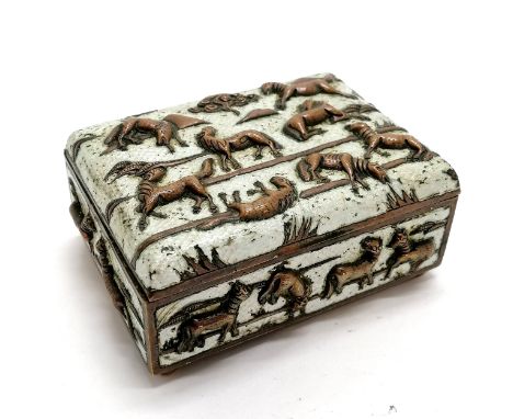 Antique Chinese antimony box decorated with enamel decoration &amp; the 8 horses of King Wang Mu - 11cm x 8cm x 5cm ~ slight 