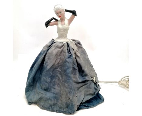Vintage novelty lamp in the form of a glamourous hand painted lady (in the style of Audrey Hepburn??) wearing a silk dress as