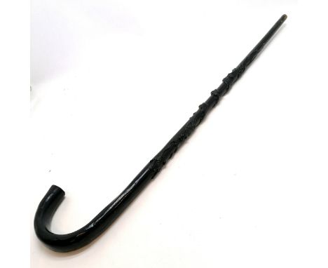 Antique Japanese hand carved ebonised bamboo walking stick decorated with a 3 toed dragon - 88cm ~ slight a/f to the end 