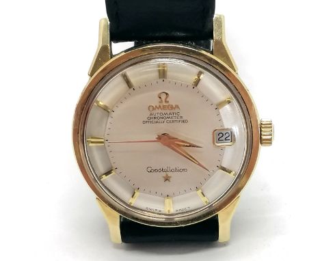 1960's Gent's Omega Constellation automatic Chronometer wristwatch with Pie pan dial, original box and service receipt. Runni