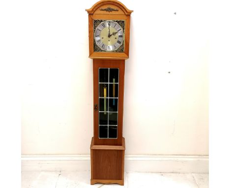 Vintage grandmother clock with mechanical movement and stained glass door (missing glass to face) - 150cm high - SOLD ON BEHA