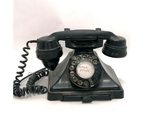 Original vintage black bakelite telephone with phone number compartment - receiver 24cm across 