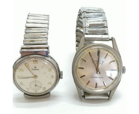 2 x vintage gents stainless steel wristwatches - Roidor has dedication to back (runs) - for spares / repairs 