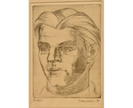 J.H. DONALDSON (EARLY-MID 20TH CENTURY)  'Portrait',  engraving, titled lower left, signed and dated '[19]38' lower right, 15