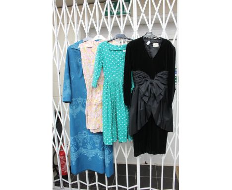 A collection of dresses to include a blue Carnegie - a pink cotton shirt waister by K Tiffany - a turquoise spotted seersucke