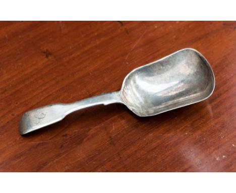 A Victorian silver caddy spoon, of shovel form with initial engraved to finial, Charles Boyton London 1839, weight approx 12.
