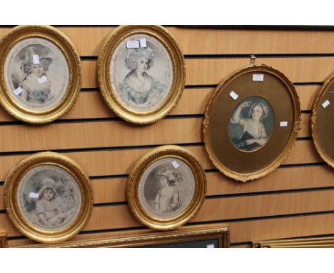 A collection six various portrait prints, including 19th Century ladies, all in gilt frames (6)