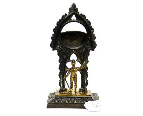 A bronzed pocket watch stand depicting a knight with axe, height approximately 19cm