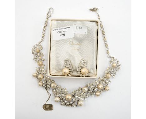 A boxed set of earrings and necklace by Christian Dior, set with pearls (2) 