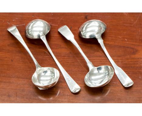 Four George III silver sauce ladles, to include a pair of possibly Solomon Hougham London 1808 sauce ladles, a silver sauce l